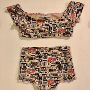 Girls Retro Camera print High waist  2 Piece